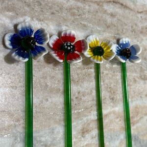 Set of 4 Vintage Colorful Glass Flowers